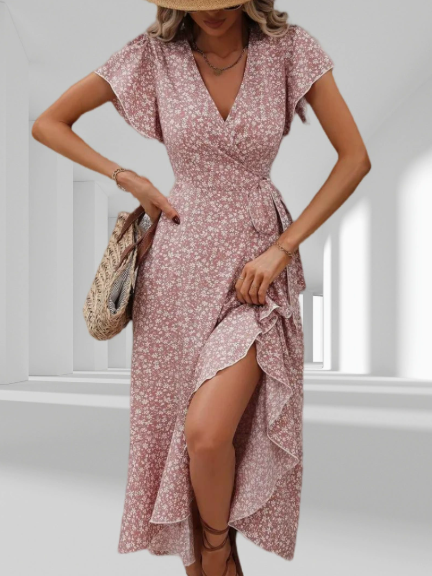 Gebloemd Wikkeljurk met V-hals & Ruffles – Zomerachtig & Elegant