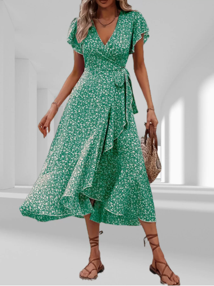 Gebloemd Wikkeljurk met V-hals & Ruffles – Zomerachtig & Elegant