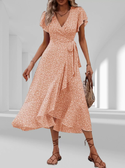 Gebloemd Wikkeljurk met V-hals & Ruffles – Zomerachtig & Elegant