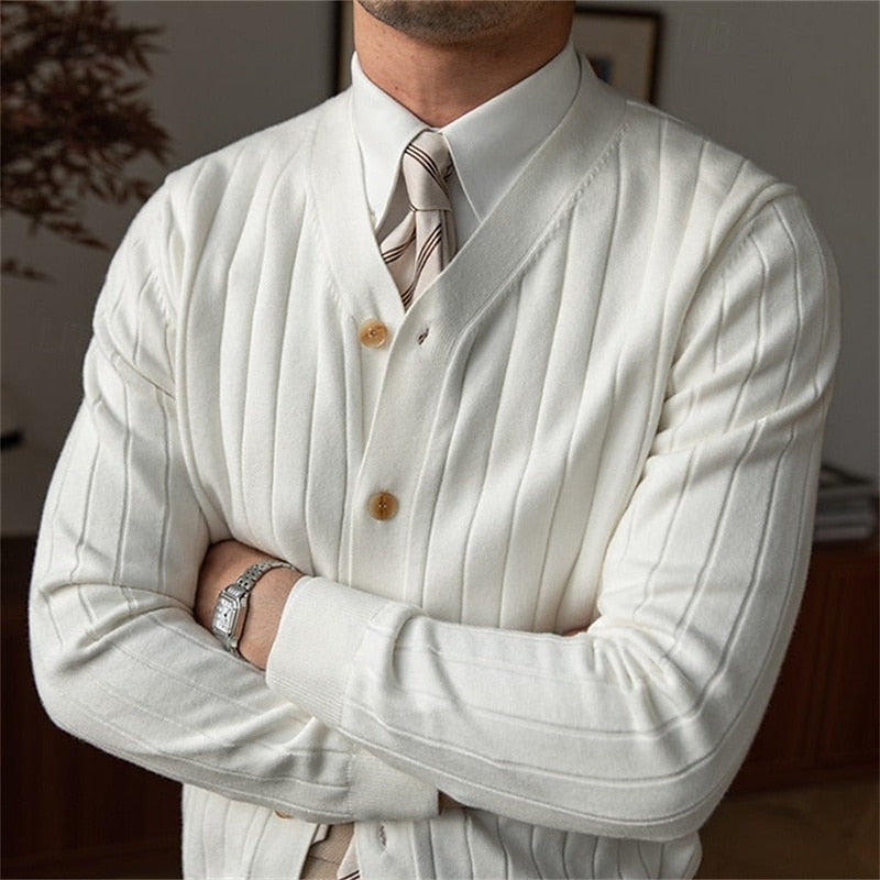 Vincent | Geribbelde V-Hals Knopen Cardigan