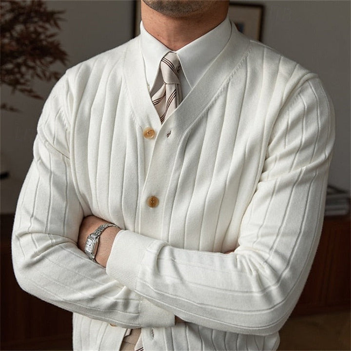 Vincent | Geribbelde V-Hals Knopen Cardigan