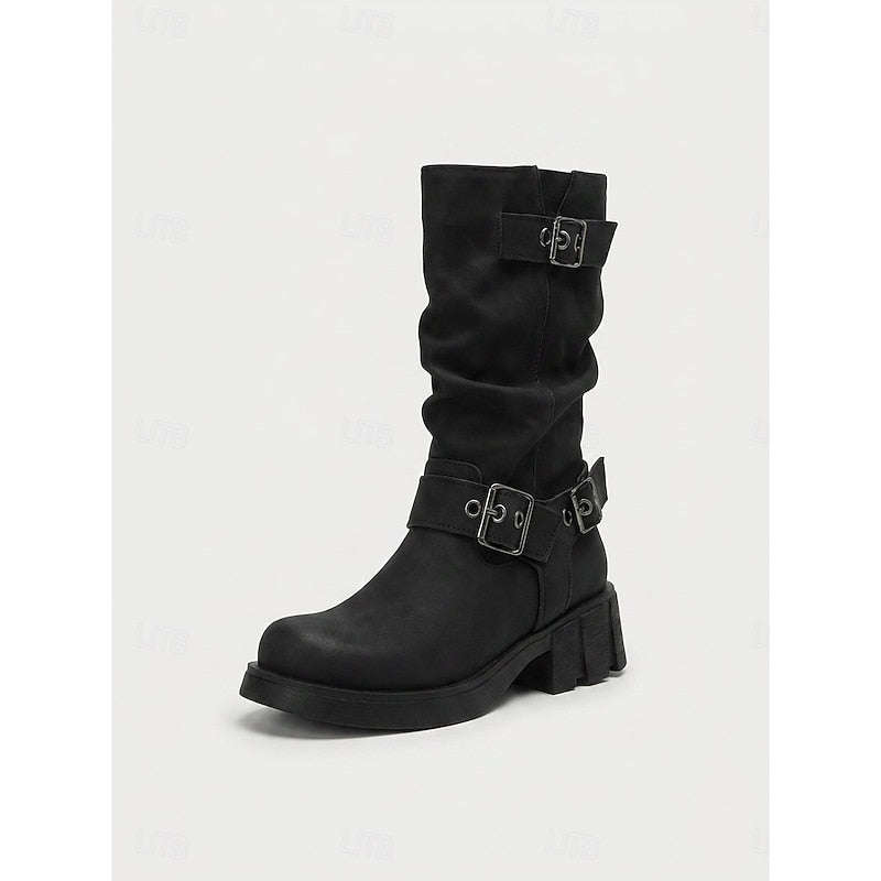 Sylvia | Bikerlaarzen met Gesp-Detail tot de Middenkuit