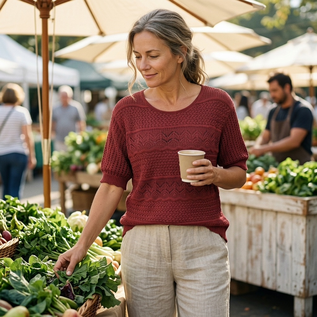 Wovelle – Dames Textured Knit Top voor Warme Dagen