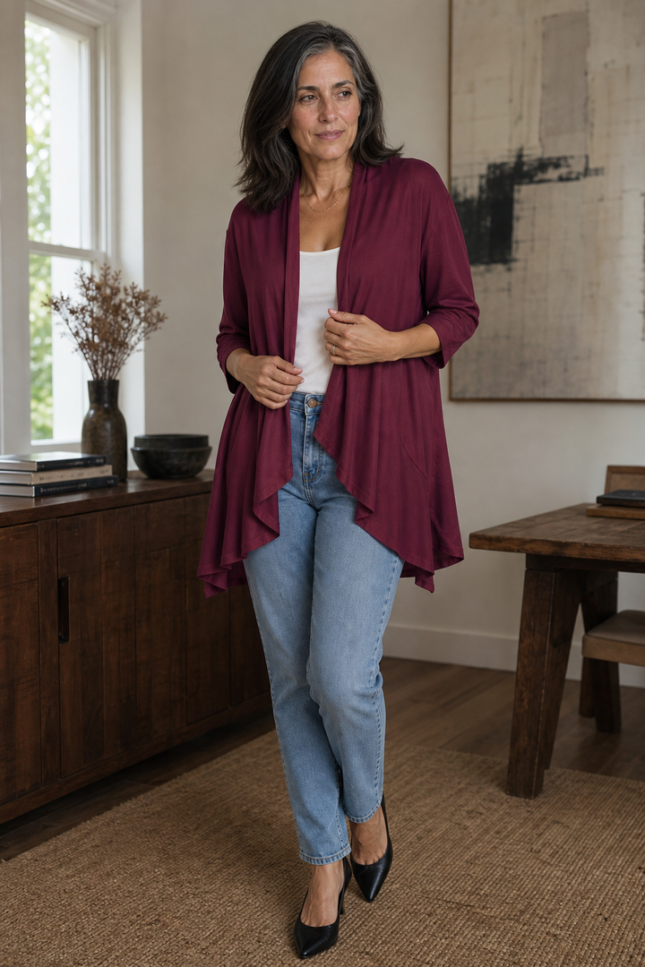 Wearbella – 3/4 Mouw Open Voorkant Waterval Cardigan