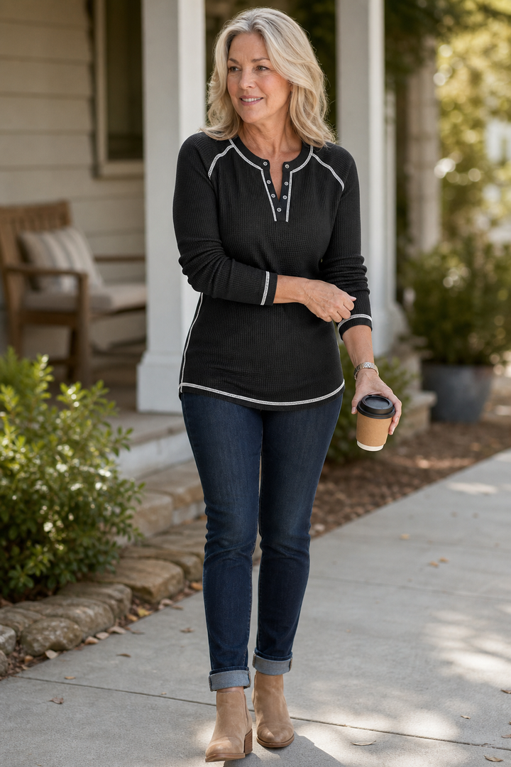 Wearbella – Wafelbrei Contrast Stitch Henley Top