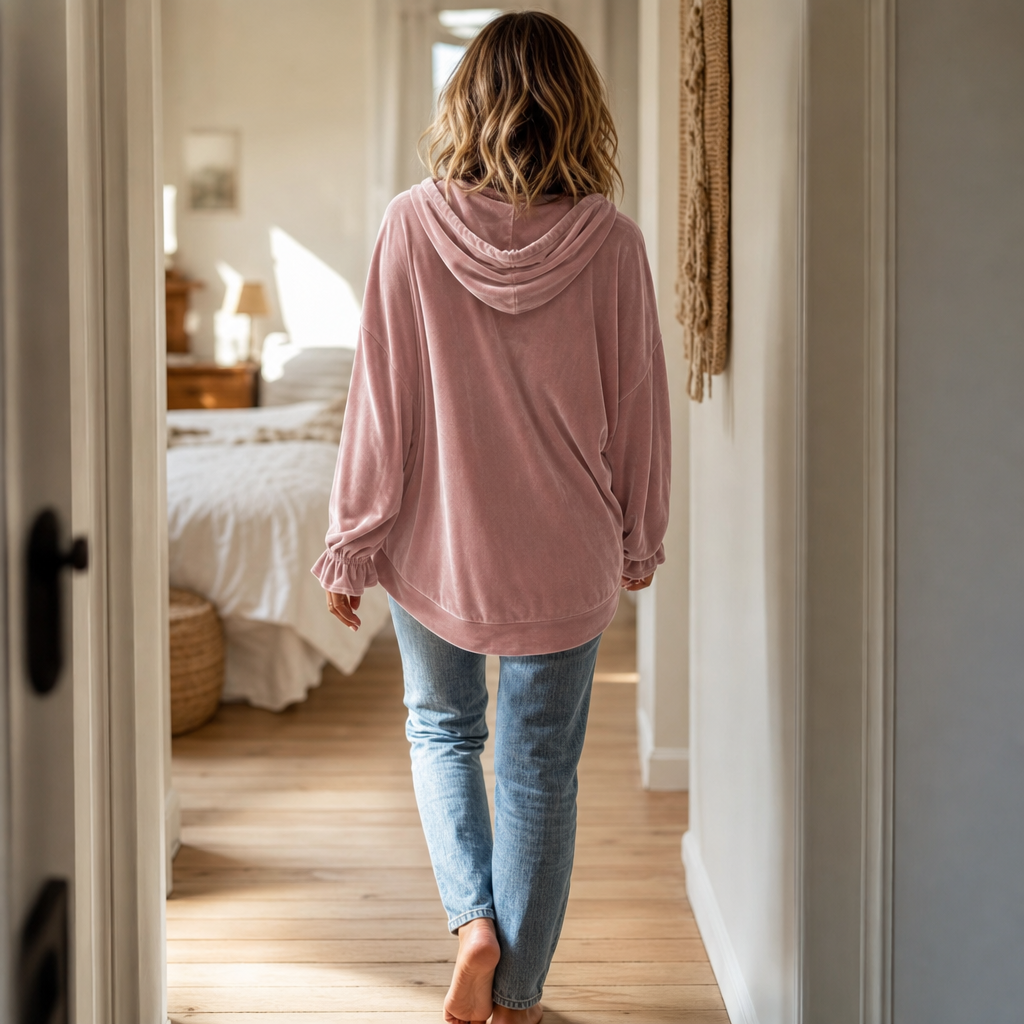 Wearbella – Rimpelmanchet Fluwelen Relaxed Hoodie