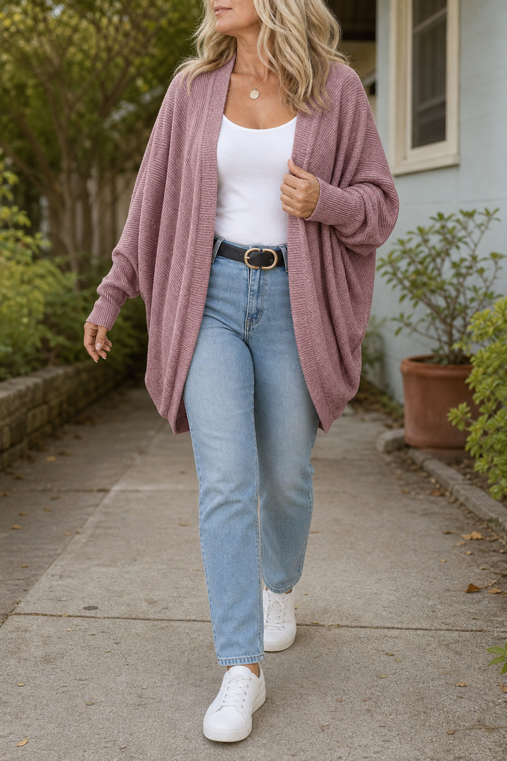 Wearbella – Batwing Mouw Open-Front Gebreide Cardigan