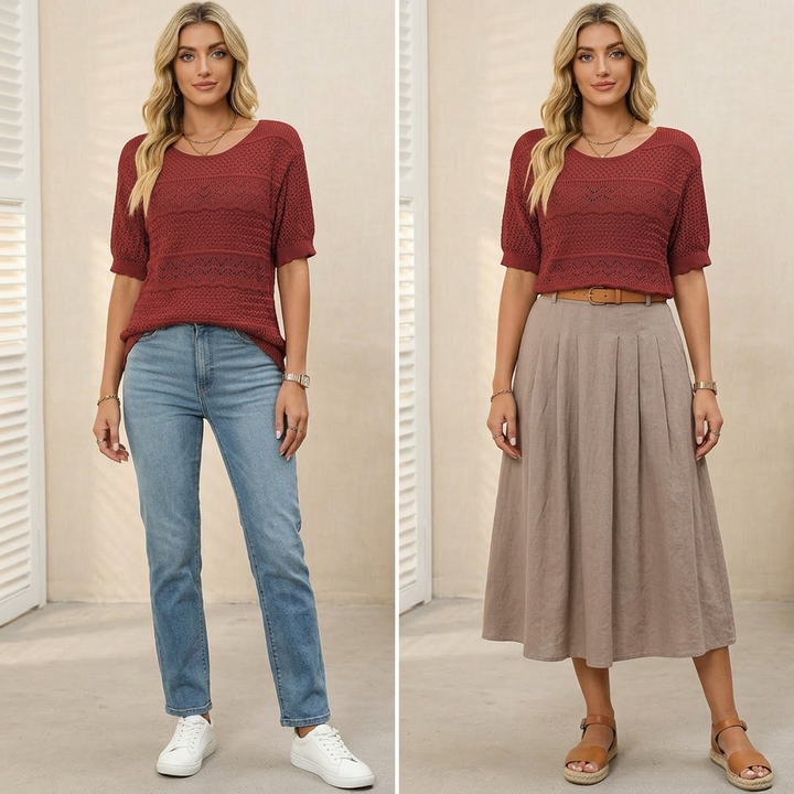 Wovelle – Dames Textured Knit Top voor Warme Dagen