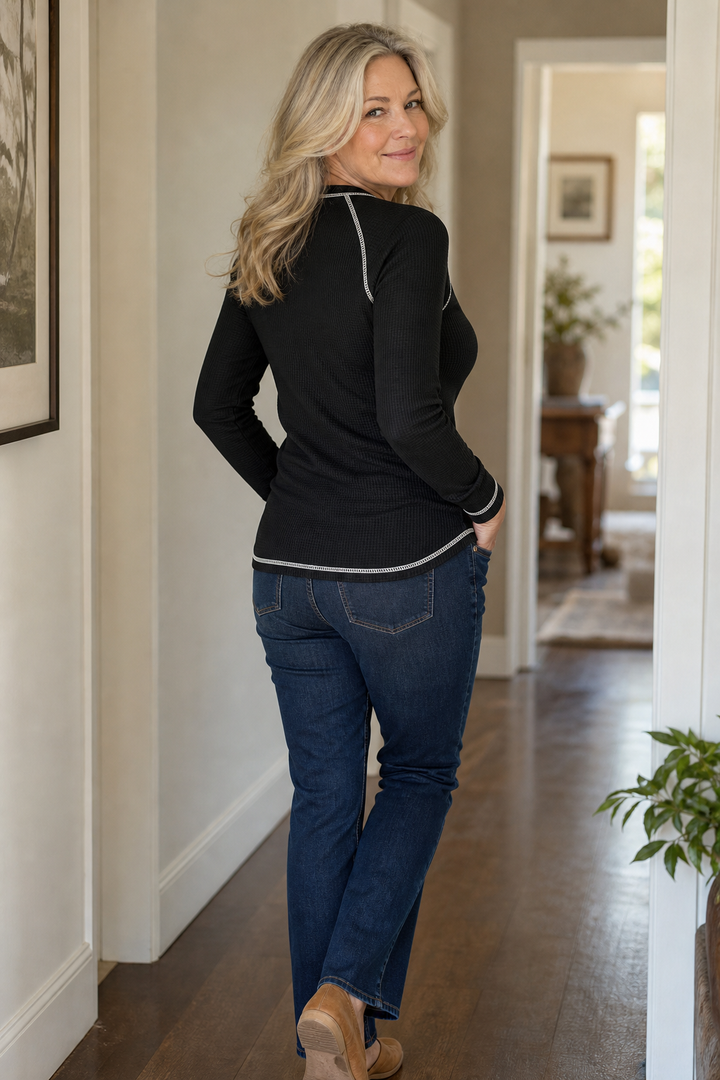 Wearbella – Wafelbrei Contrast Stitch Henley Top