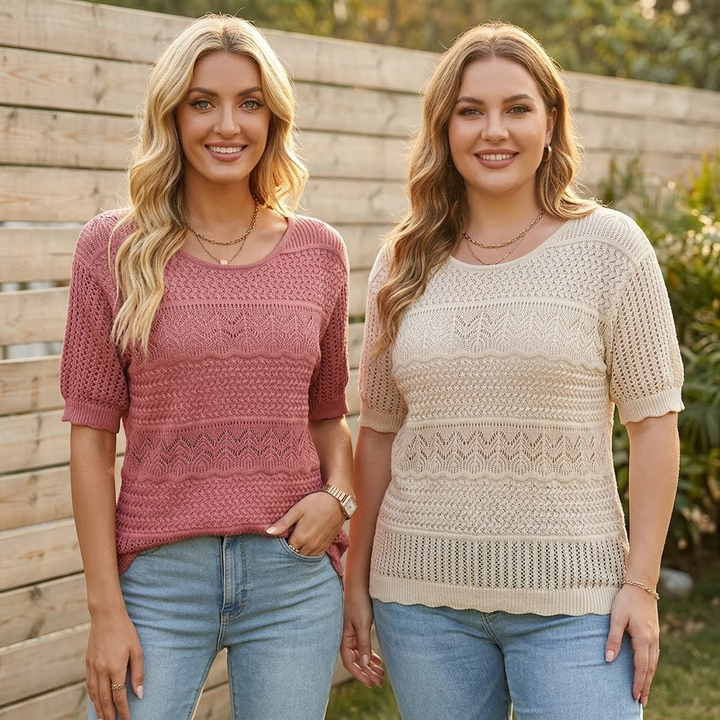Wovelle – Dames Textured Knit Top voor Warme Dagen