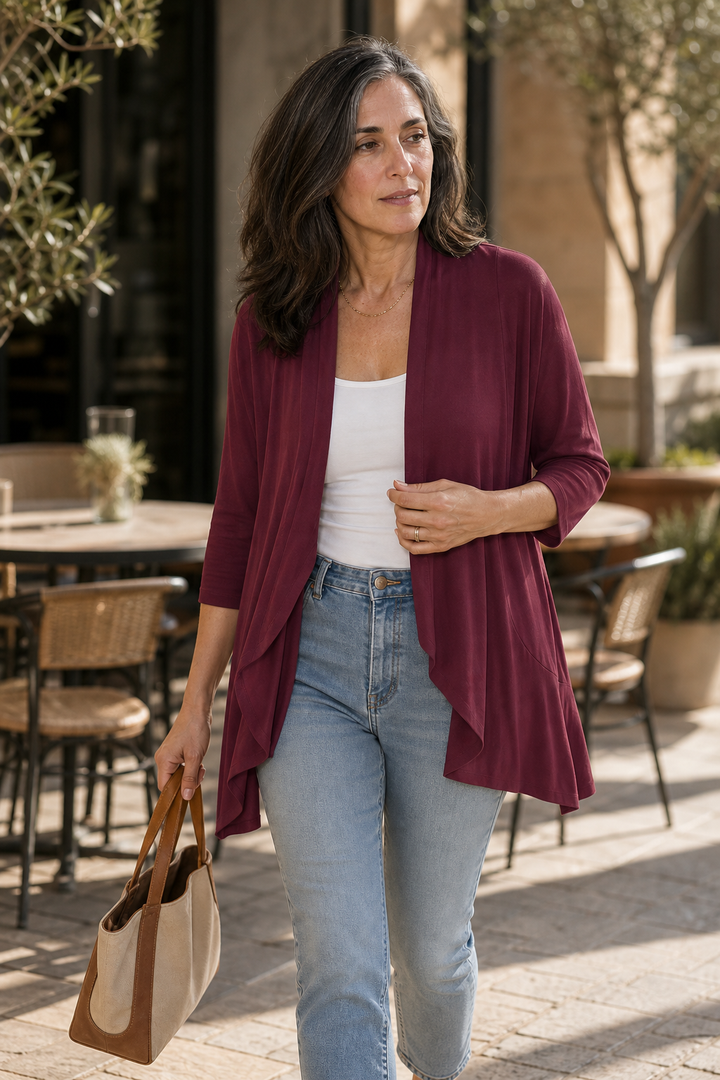 Wearbella – 3/4 Mouw Open Voorkant Waterval Cardigan