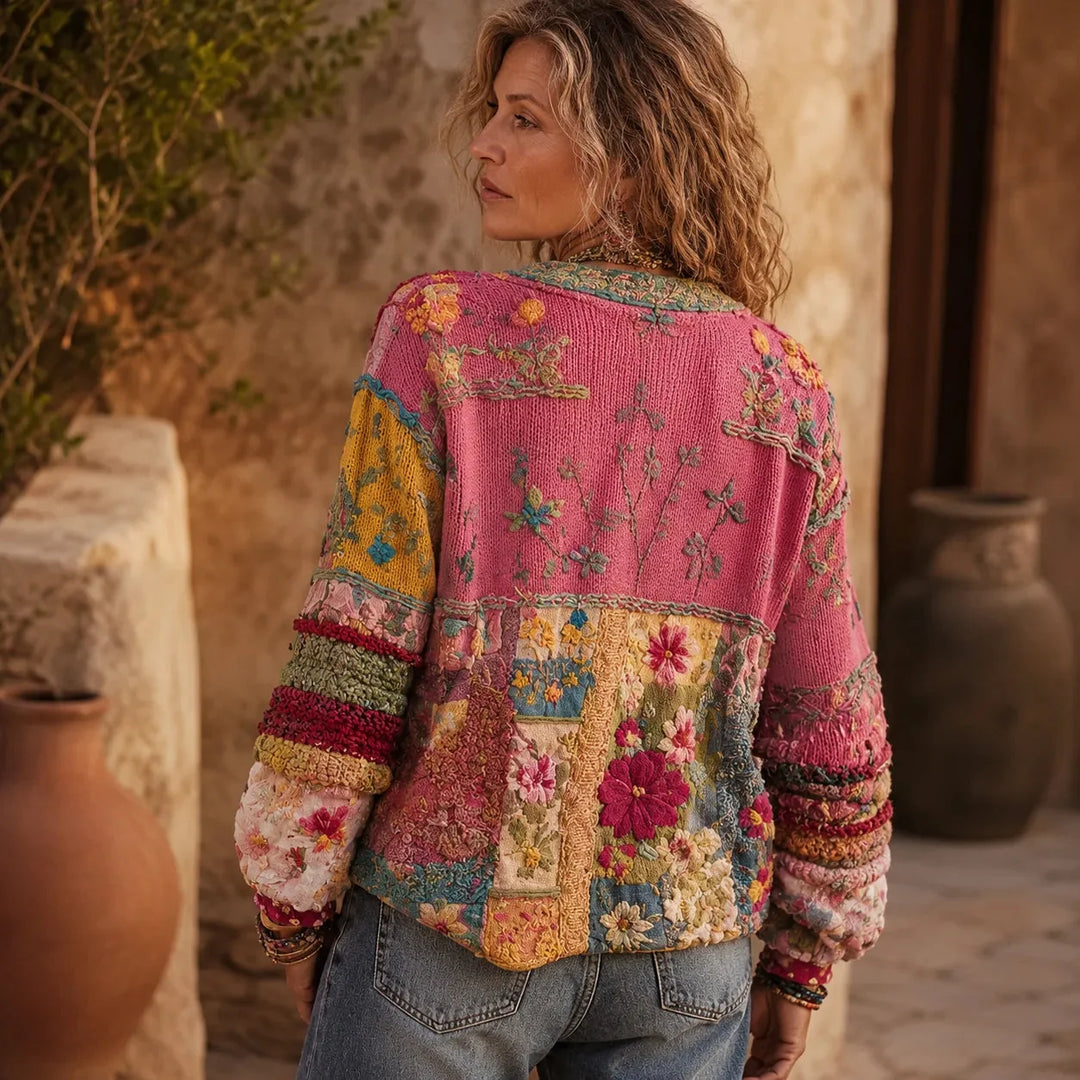 Solenne – Geborduurde Look Bloemen Patchwork Boho Cardigan