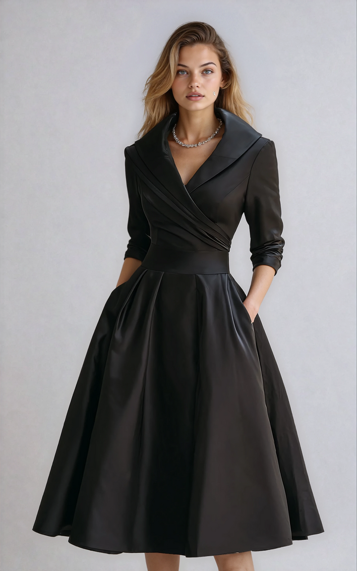 Dames Midi Jurk – Getailleerd, Kraag, Casual voor Diverse Gelegenheden