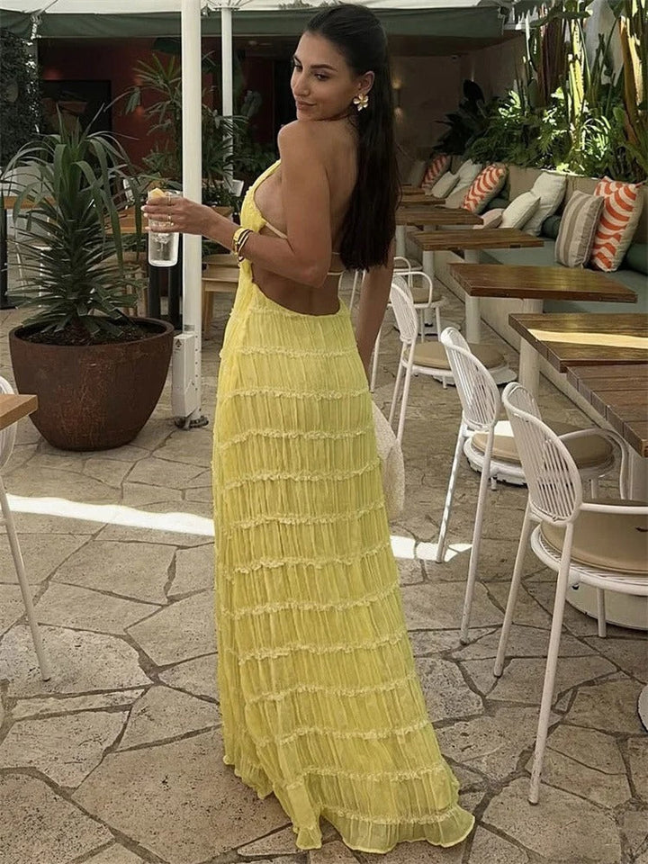 Dieka | Elegante Halter Maxi-Jurk met Open Rug