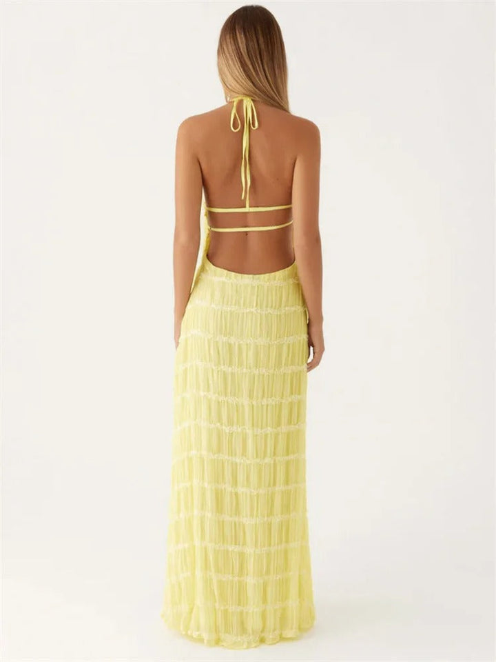 Dieka | Elegante Halter Maxi-Jurk met Open Rug
