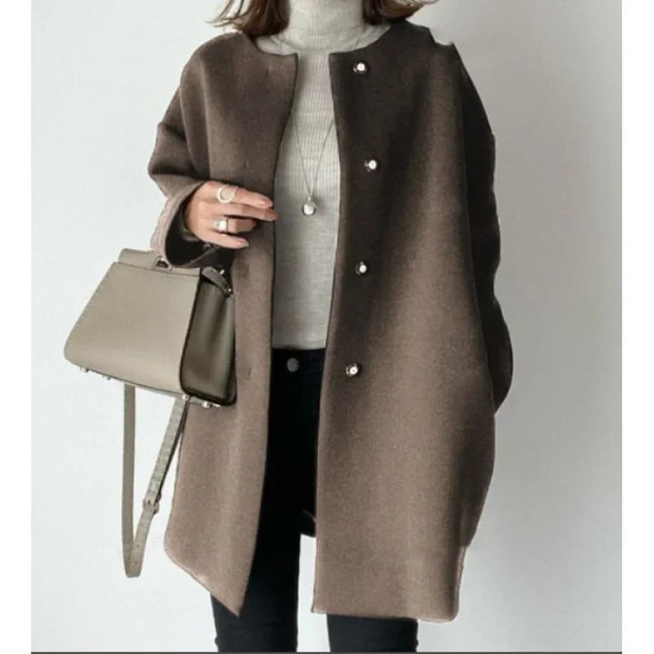 Vrouwen Elegante Oversized Knop Voor Winterjas