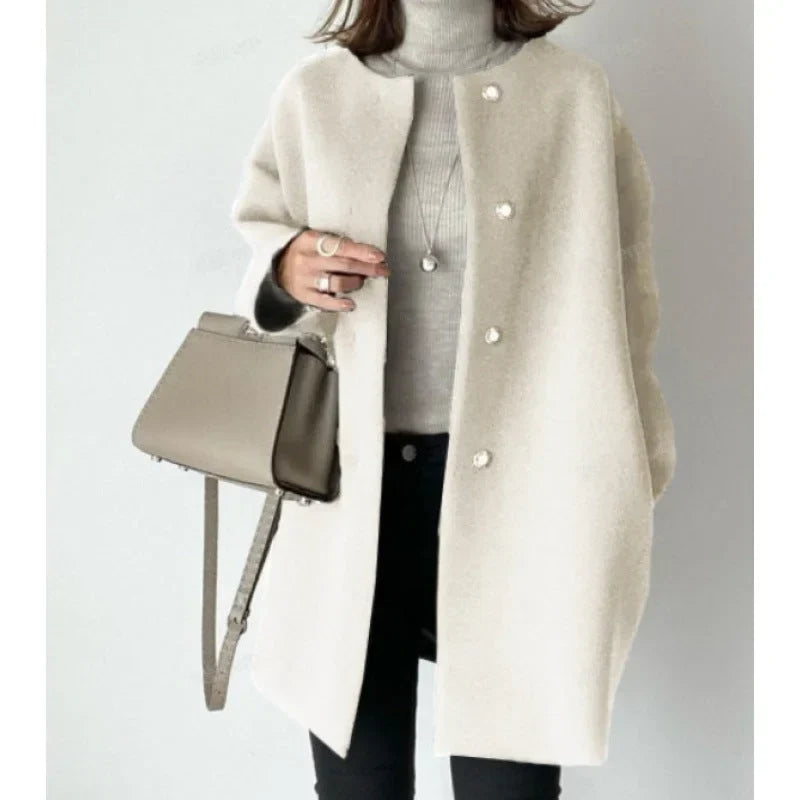 Vrouwen Elegante Oversized Knop Voor Winterjas
