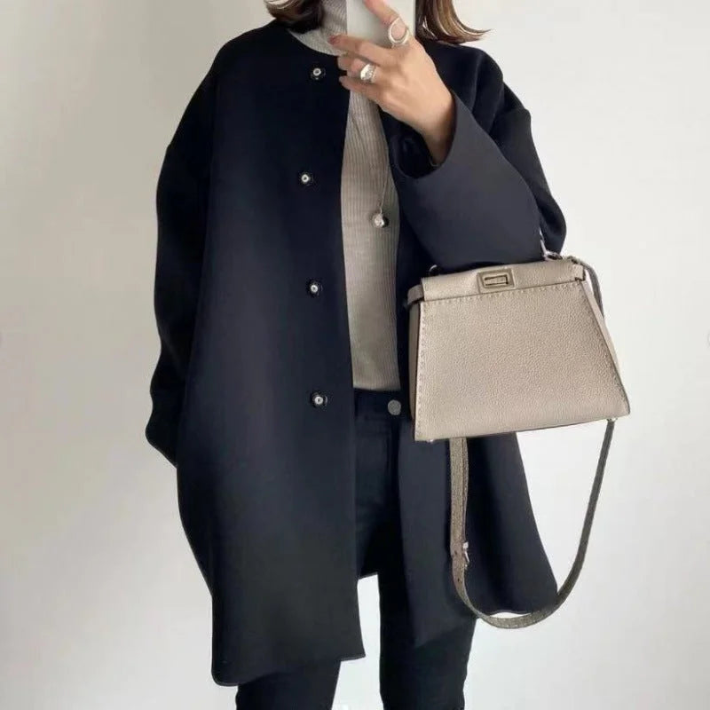 Vrouwen Elegante Oversized Knop Voor Winterjas