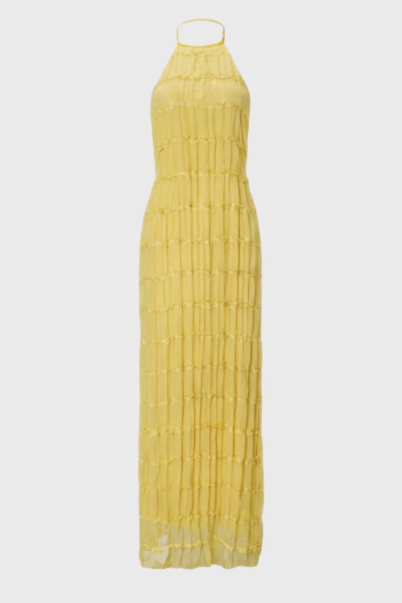 Zwarte Geplooide Halter Maxi Jurk