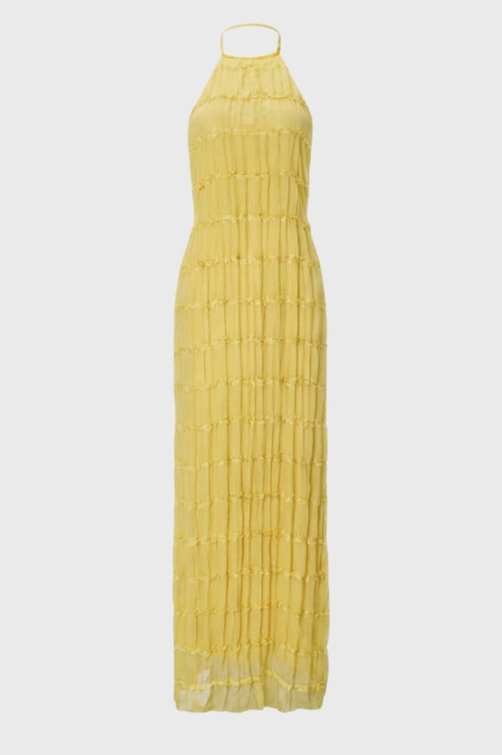 Zwarte Geplooide Halter Maxi Jurk