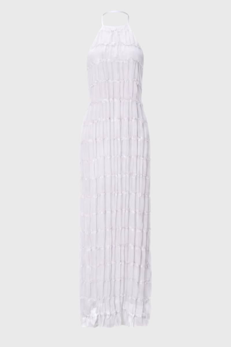 Zwarte Geplooide Halter Maxi Jurk