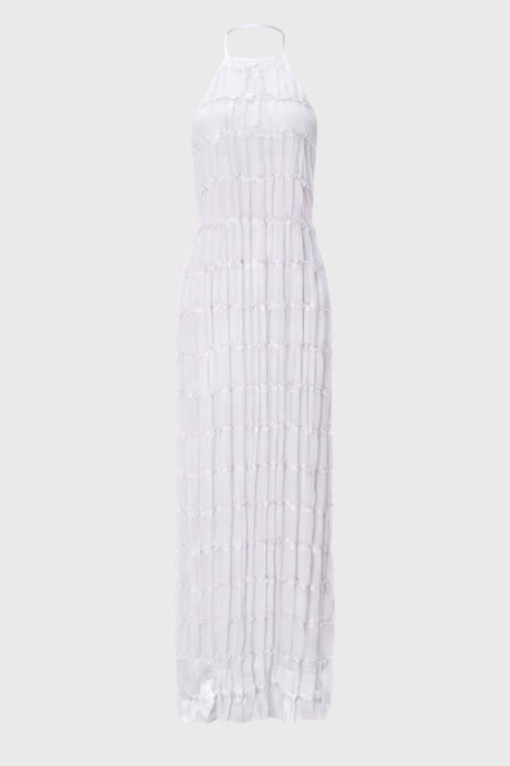 Zwarte Geplooide Halter Maxi Jurk