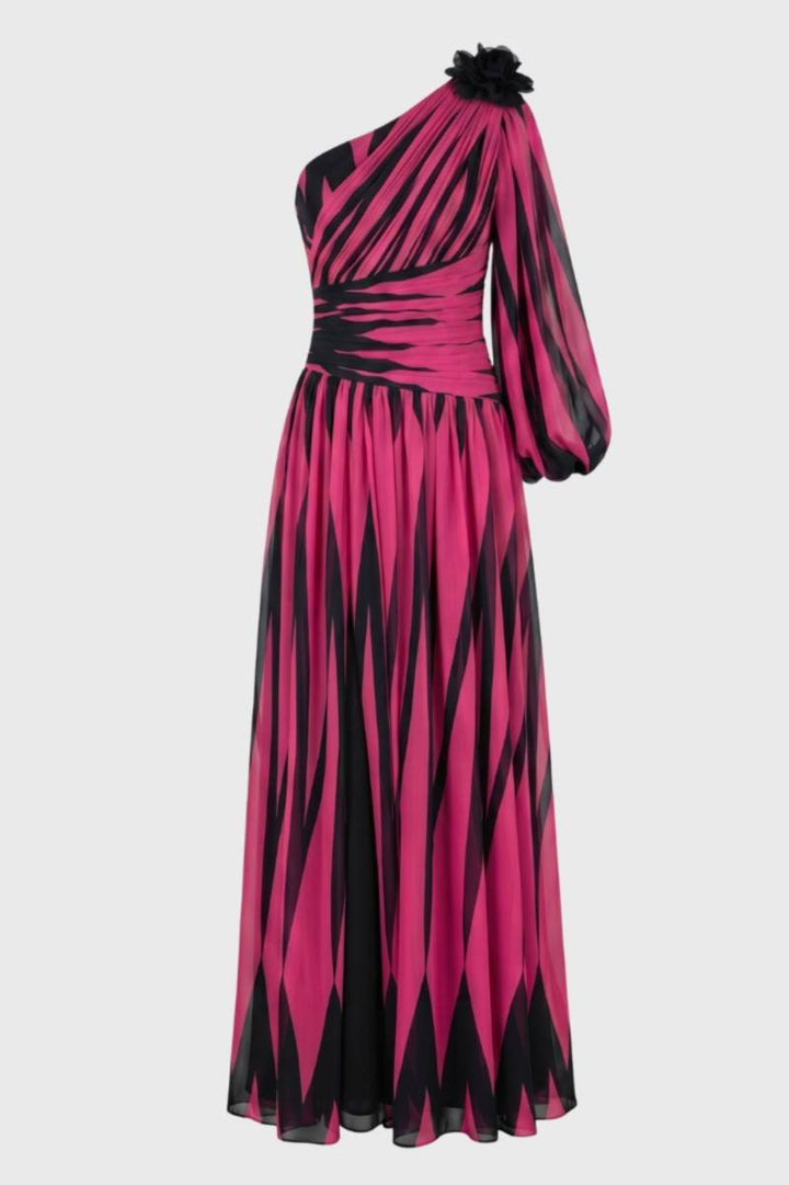 Groene One Shoulder Maxi Jurk met Print