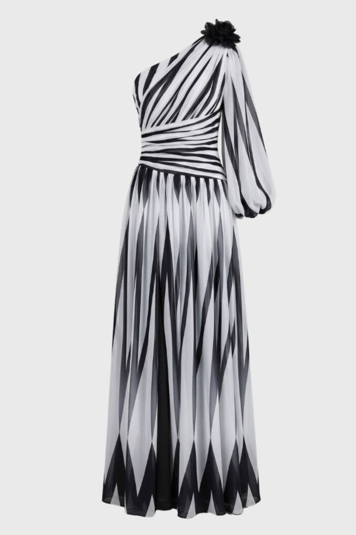 Groene One Shoulder Maxi Jurk met Print