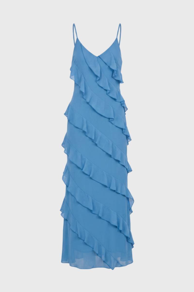 Lichtblauwe Maxi Jurk met Volants