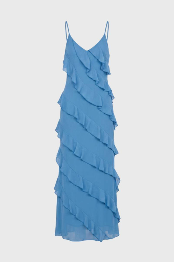 Lichtblauwe Maxi Jurk met Volants