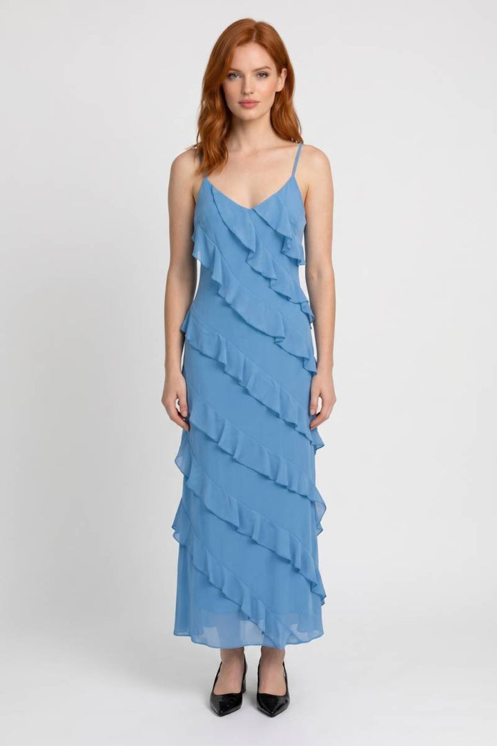 Lichtblauwe Maxi Jurk met Volants