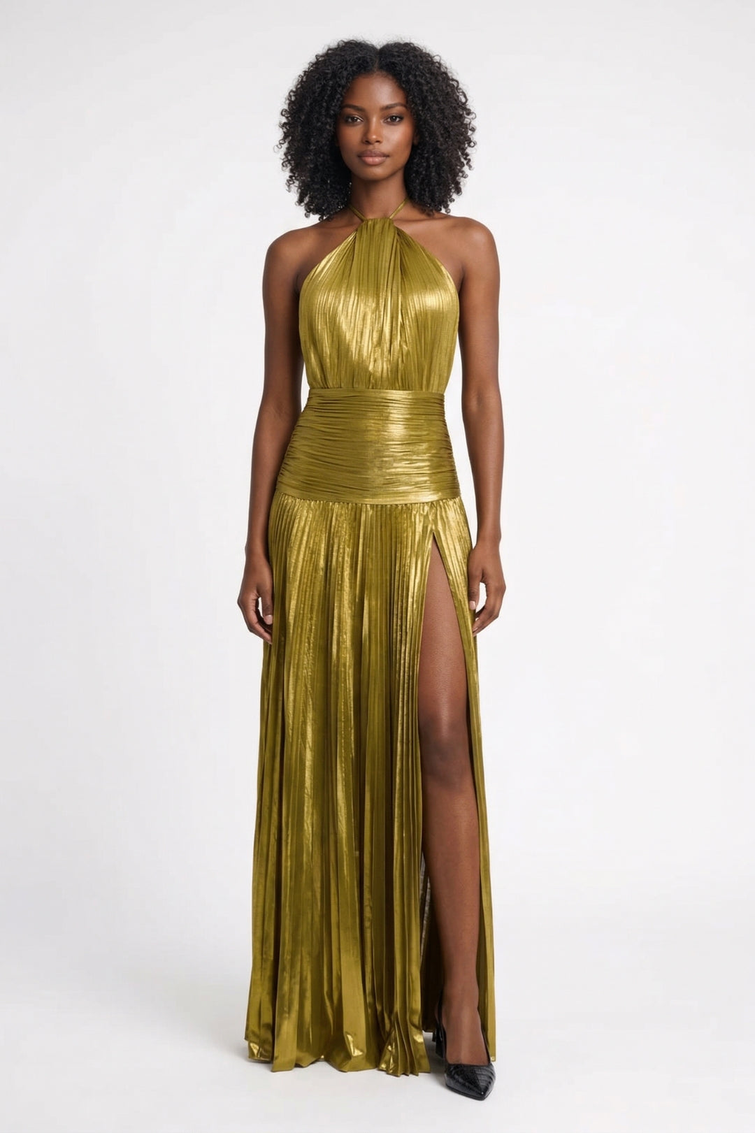 Blauwe Metallic Maxi Jurk met Split