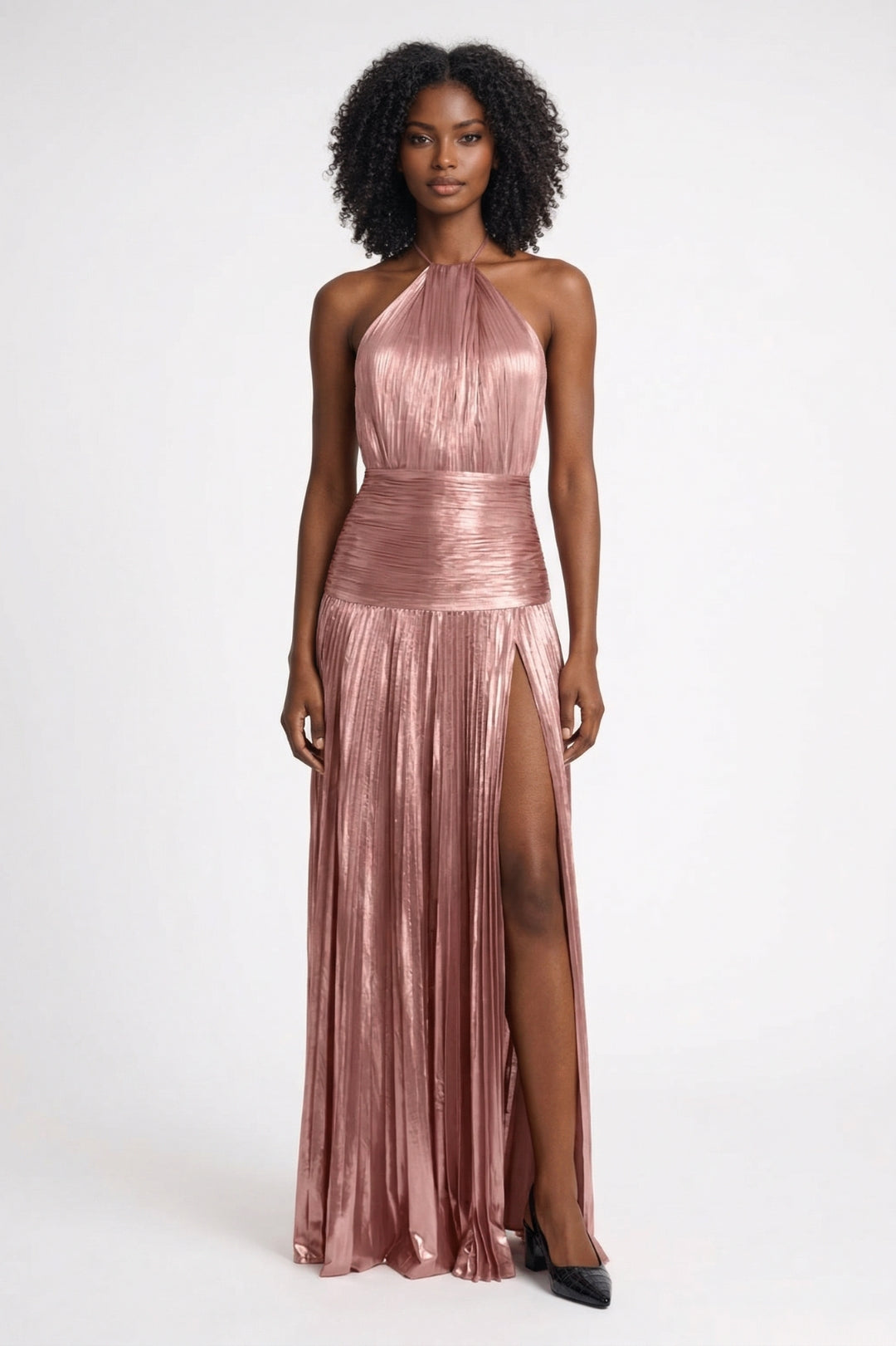 Blauwe Metallic Maxi Jurk met Split