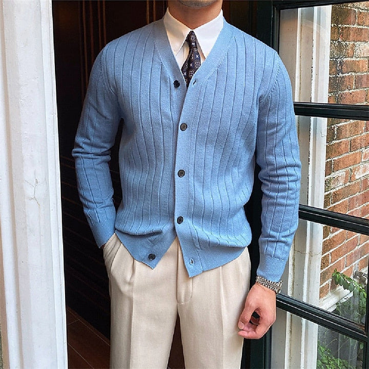Vincent | Geribbelde V-Hals Knopen Cardigan
