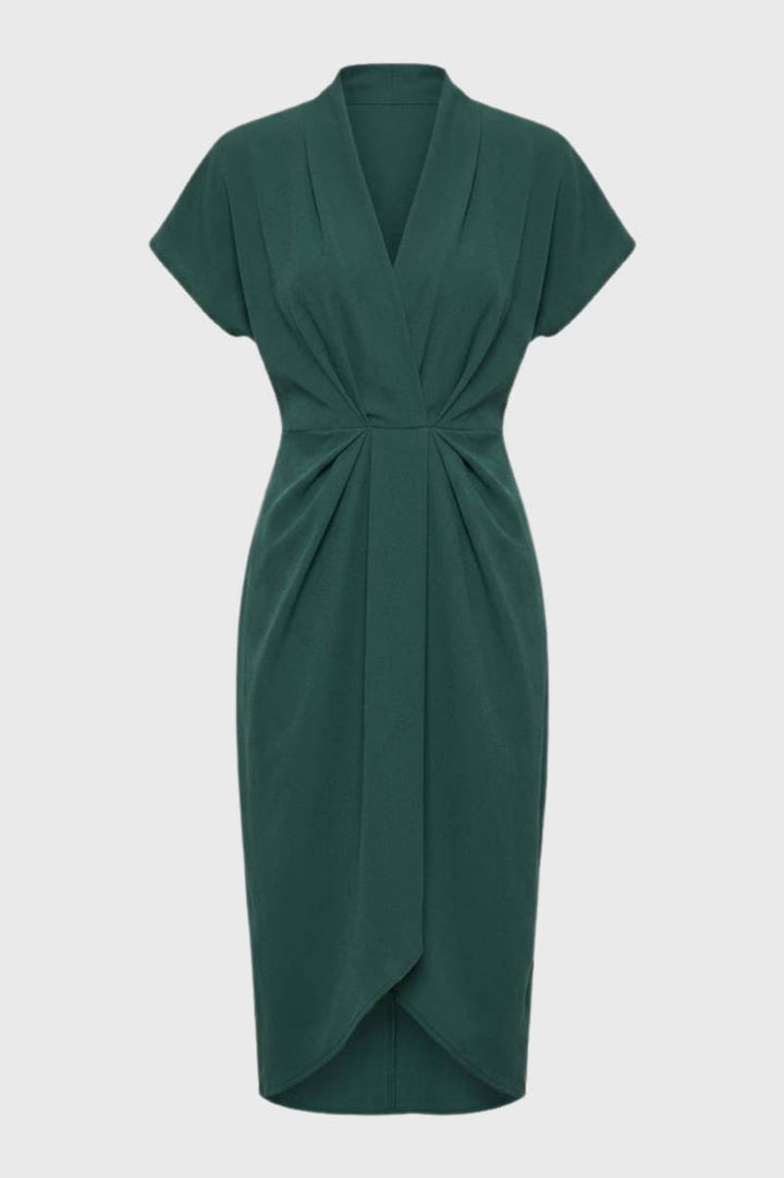 Groene Elegante Midi Jurk met Overslag