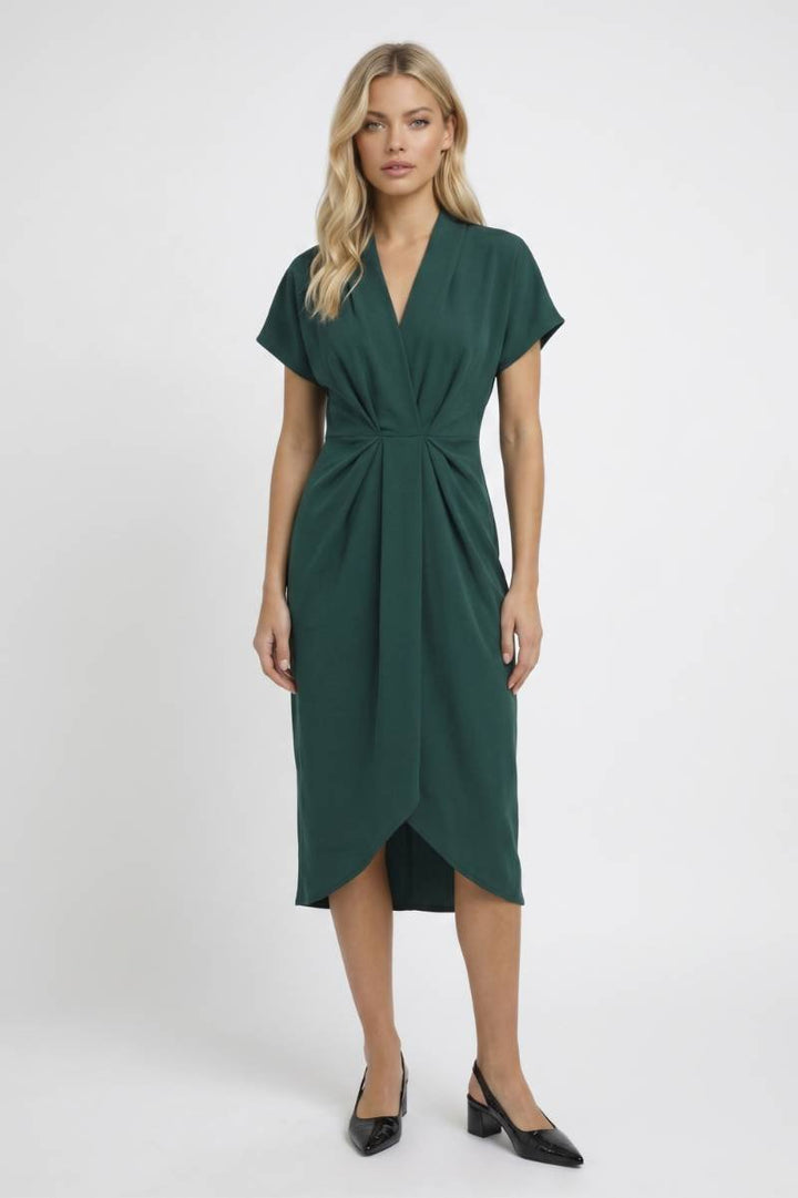 Groene Elegante Midi Jurk met Overslag