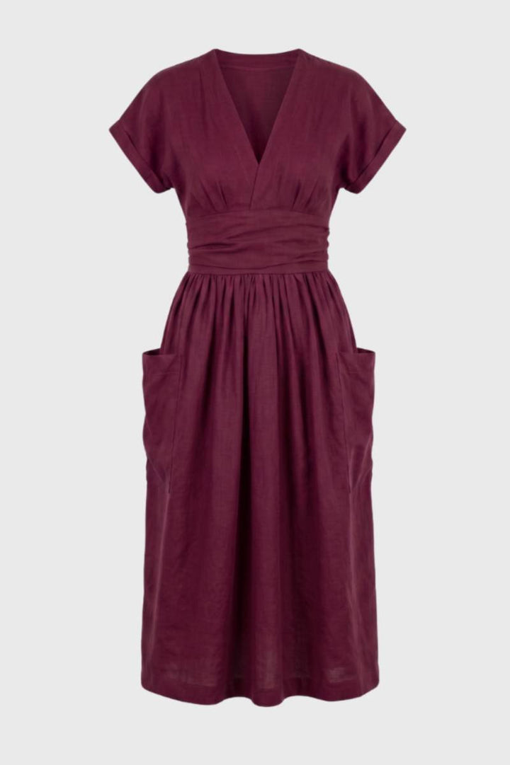 Blauwe Midi Jurk met V Hals