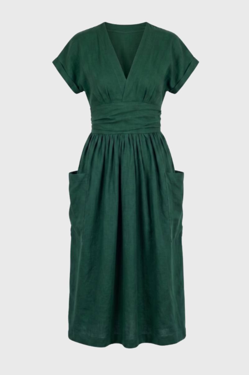 Blauwe Midi Jurk met V Hals