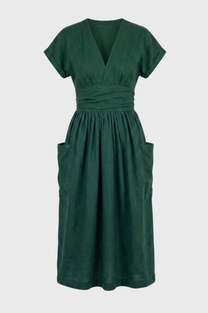 Blauwe Midi Jurk met V Hals