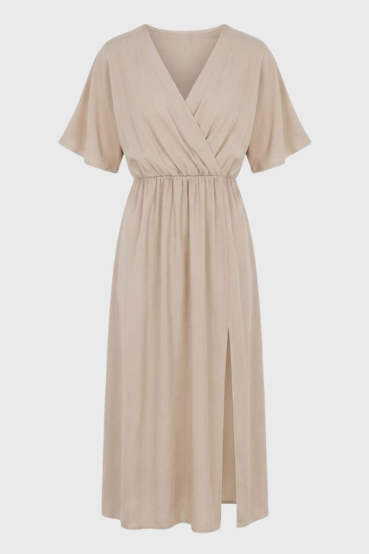 Zwarte Elegante Midi Jurk met V Hals