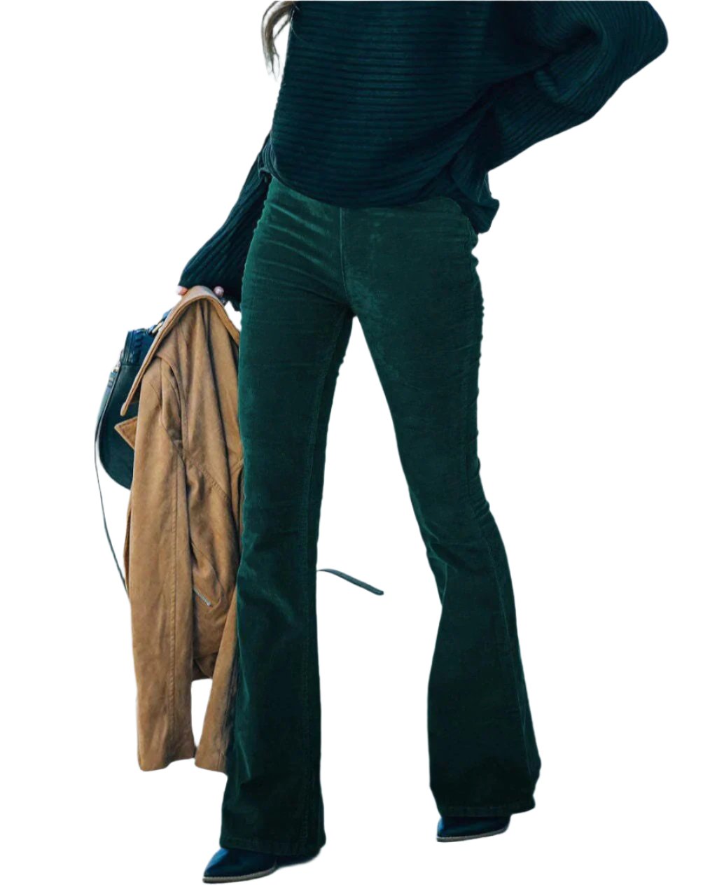 Retro Ribfluwelen Flared Broek met Hoge Taille - Lima