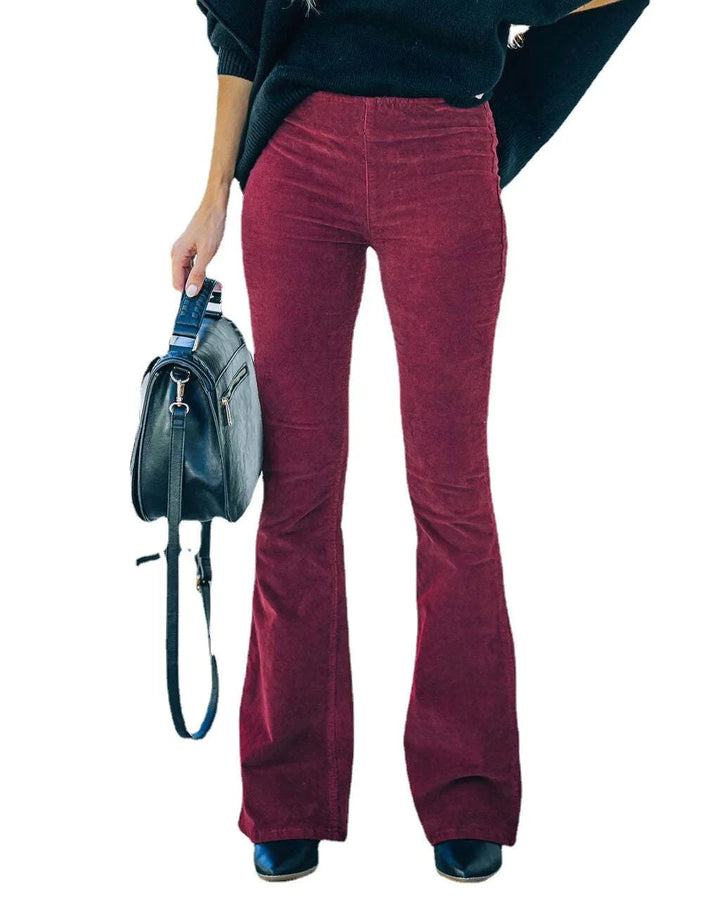 Retro Ribfluwelen Flared Broek met Hoge Taille - Lima