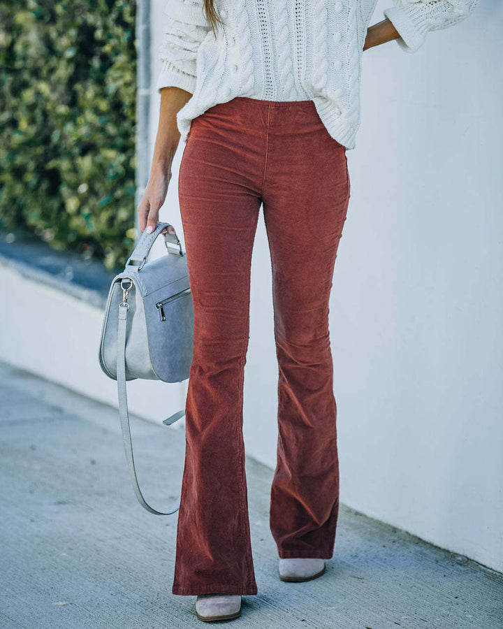 Retro Ribfluwelen Flared Broek met Hoge Taille - Lima