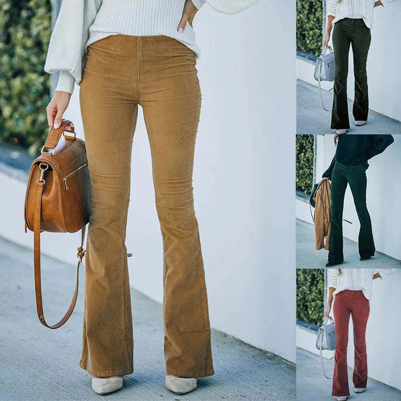 Retro Ribfluwelen Flared Broek met Hoge Taille - Lima