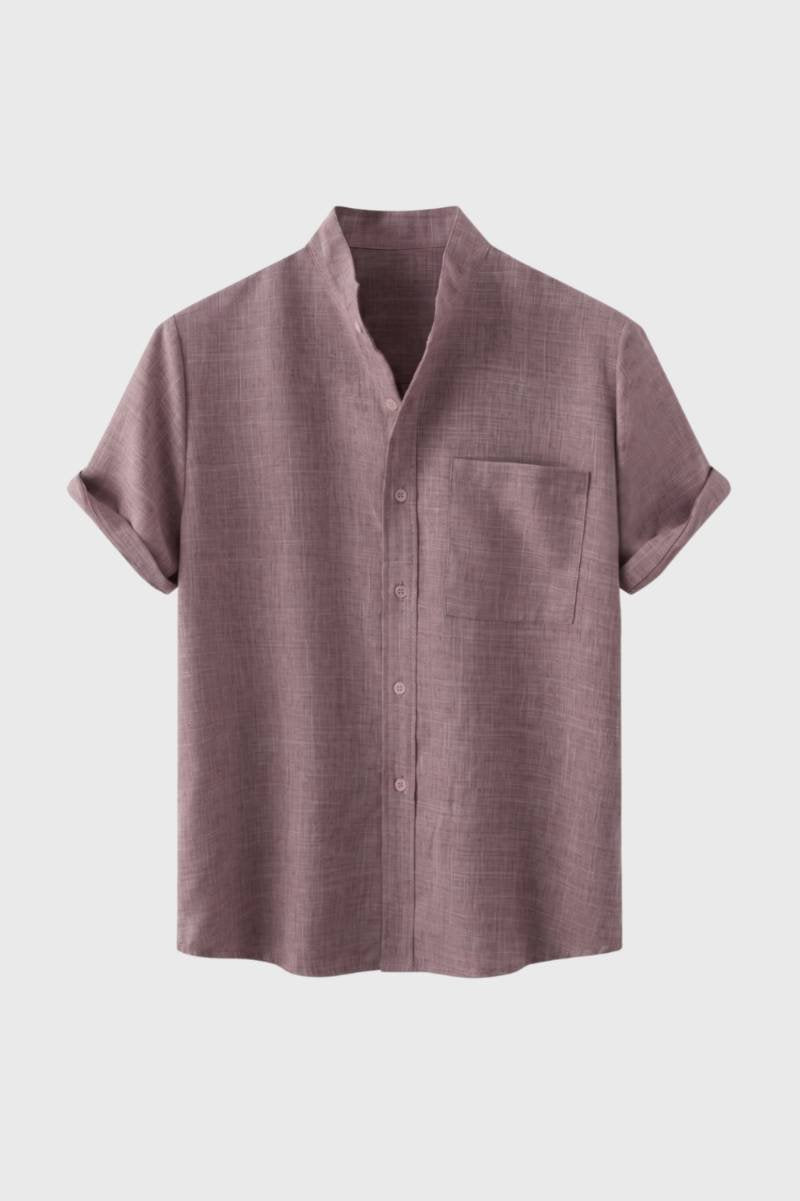 Heren Casual Overhemd met Korte Mouwen en Henley Kraag