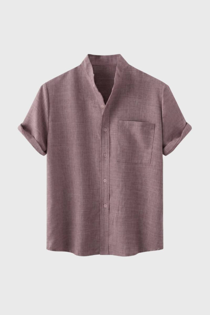 Heren Casual Overhemd met Korte Mouwen en Henley Kraag