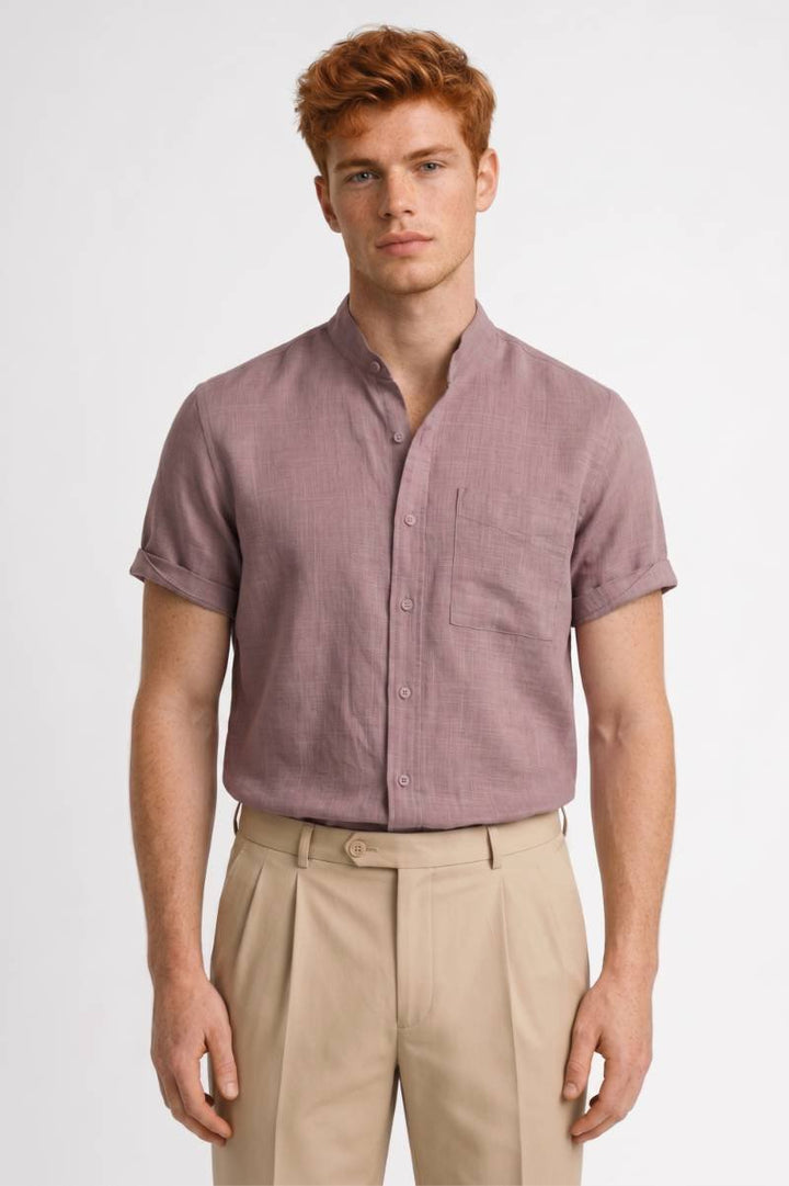 Heren Casual Overhemd met Korte Mouwen en Henley Kraag