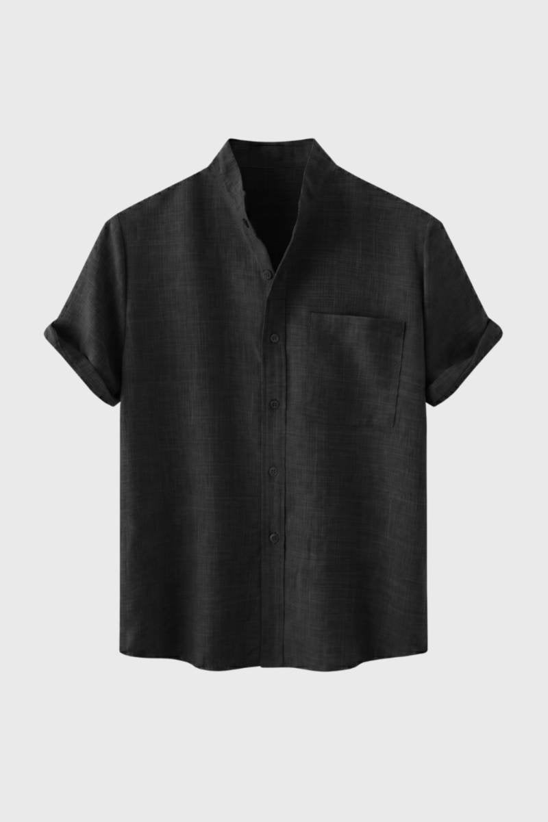 Heren Casual Overhemd met Korte Mouwen en Henley Kraag