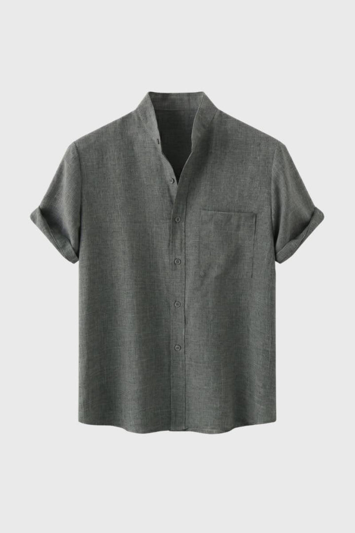 Heren Casual Overhemd met Korte Mouwen en Henley Kraag