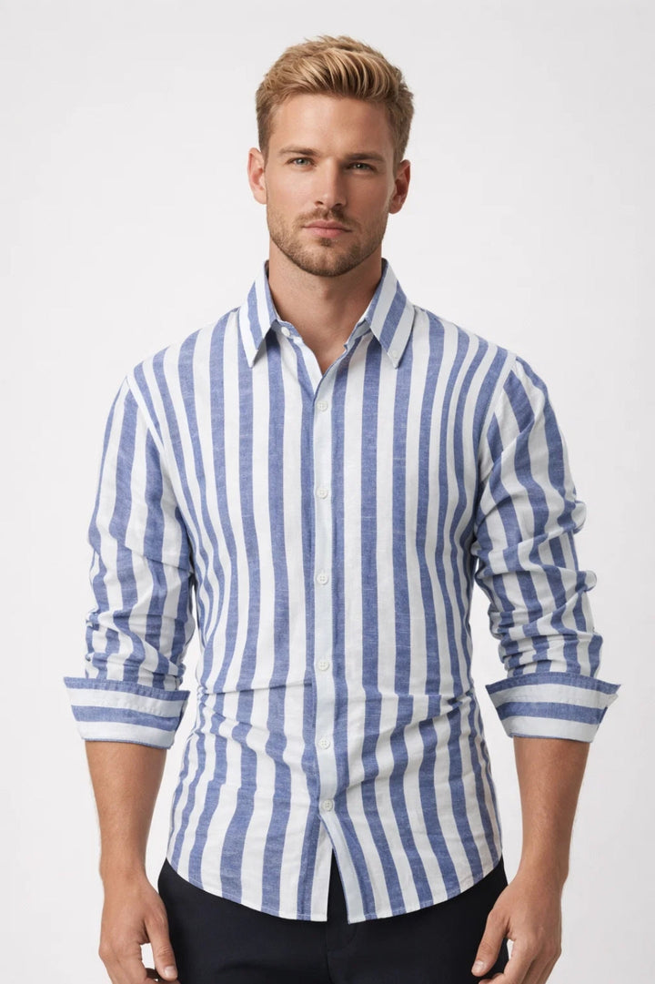 Heren Gestreept Overhemd met Lange Mouwen en Slim Fit